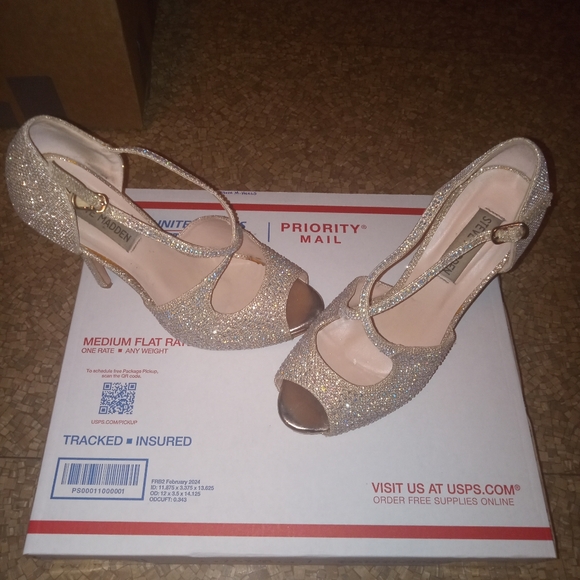 Steve Madden Silver Bling Rhinestone Heels Size 7 - Picture 2 of 16